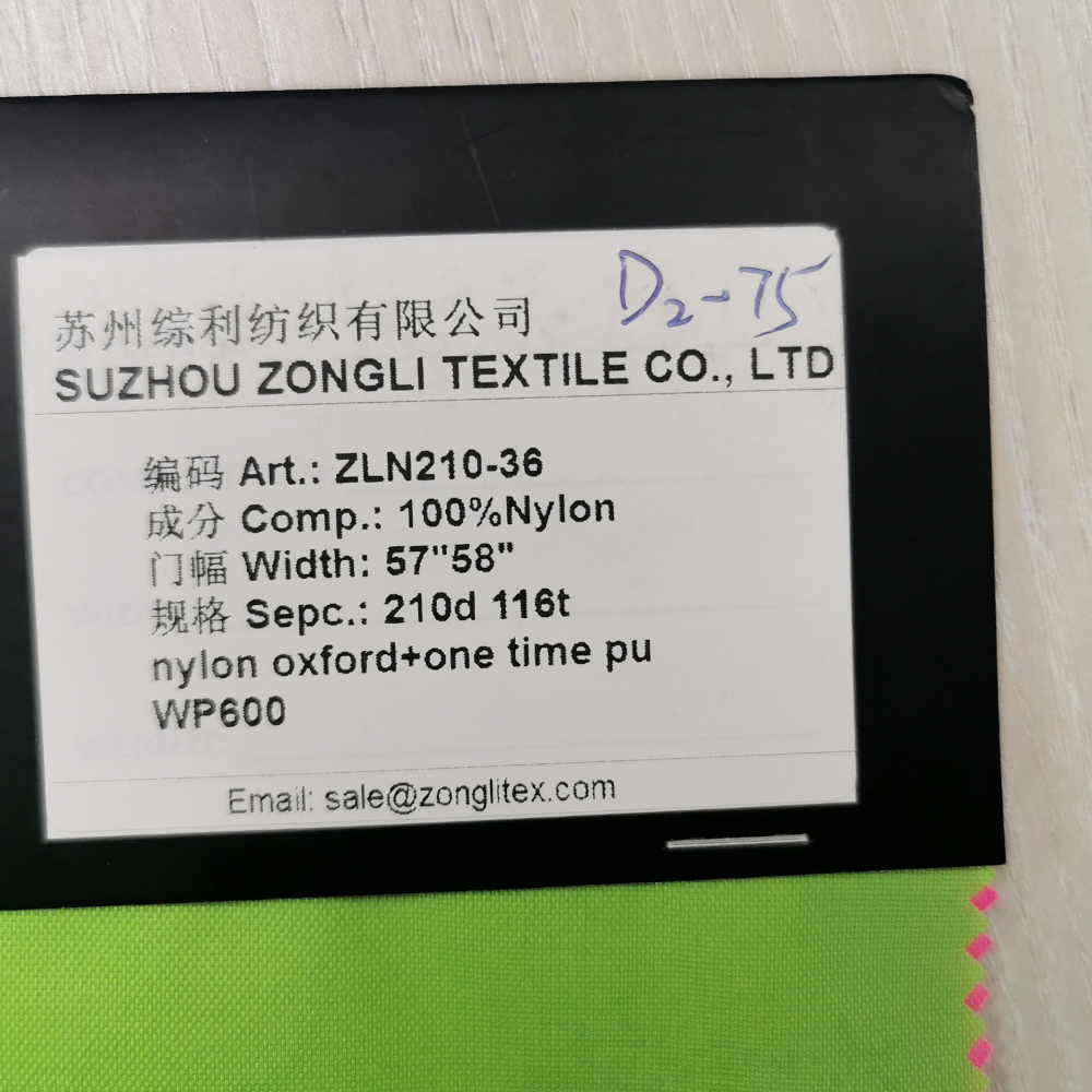 210D nylon oxfordtyg med PU-beläggning för jacka och väska